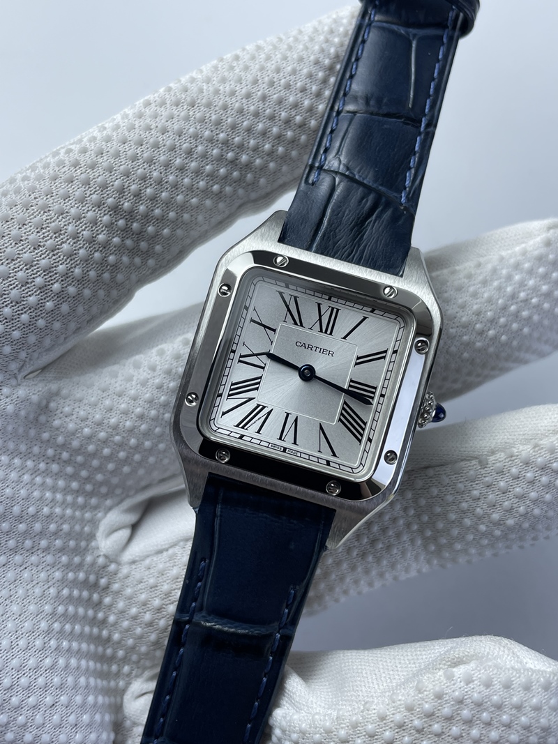 (준비완료/특급배송)NO.2276/AF공장 산토스 27.5MM 실버다이얼 블루악어가죽스트랩